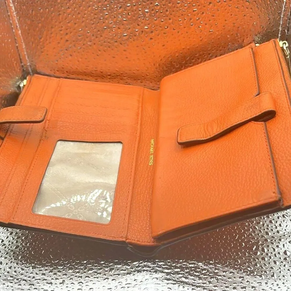 Michael Kors Adele Double-Zip Gold-Tone Wristlet in Deep Orange